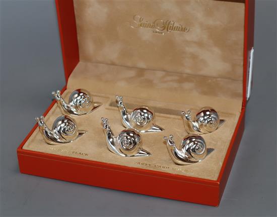 A set of eight plated card holders modelled as snails by Saint Hilaire (in three boxes)